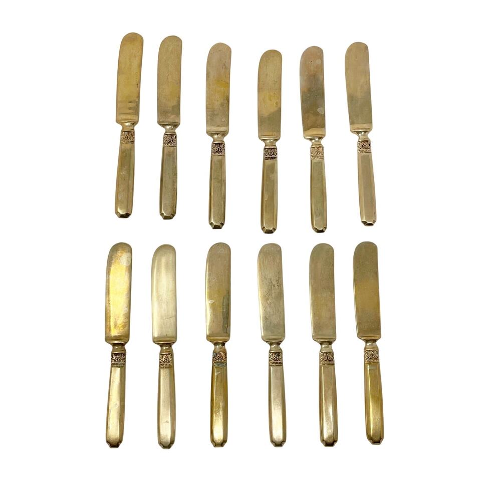 Vintage Gold Tone Small Butter Cheese Knife Lot of 12 Charcuterie Catering Thai